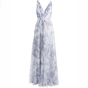 Marchesa Bridesmaids Biella Printed Gown - Dusty Blue